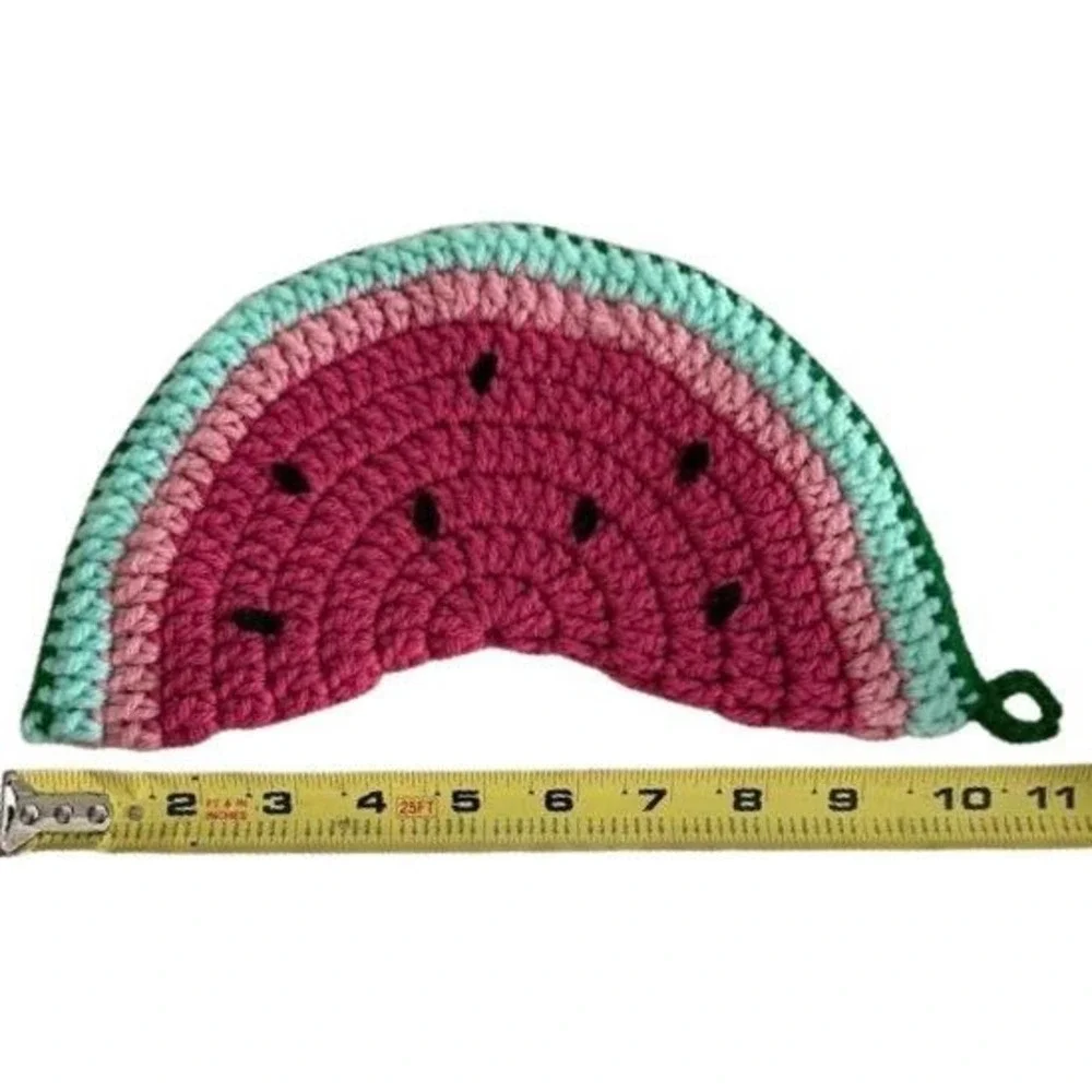 2 Vintage Handmade Crochet Watermelon Kitchen Decor Cottagecore Kitsch 80s 90s